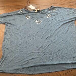 NWT metallic studded 1/2 sleeve v-neck oversized pullover tunic swimsuit cover M